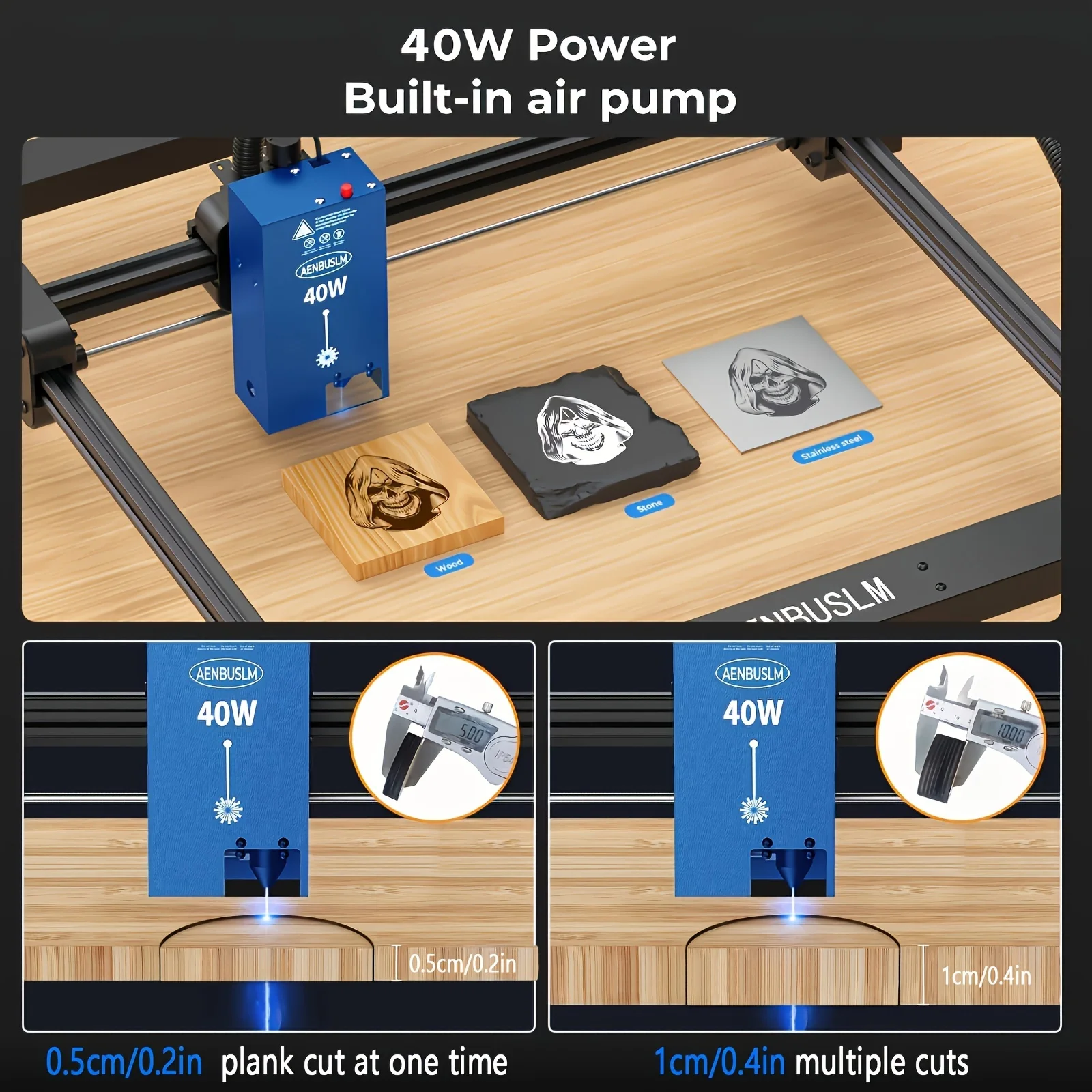 AENBUSLM 40W Laser Engraving Machine with built-in air pump 400x400mm Area, Acrylic Wood Board MDF Leather Cutting Engraving view 3
