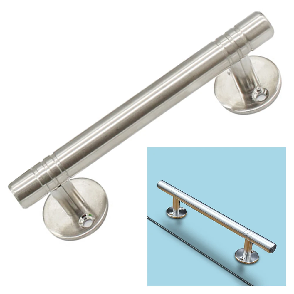 Double Iron Door Handle Stainless Steel Adjustable Simple Design Compatible with Various Doors Installation Screws Included