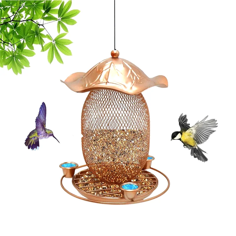 

AEA4-Hanging Lotus Leaf Bird Feeder Outdoor Courtyard Metal Squirrel-Proof Bird Feeder Bird Water Feeder