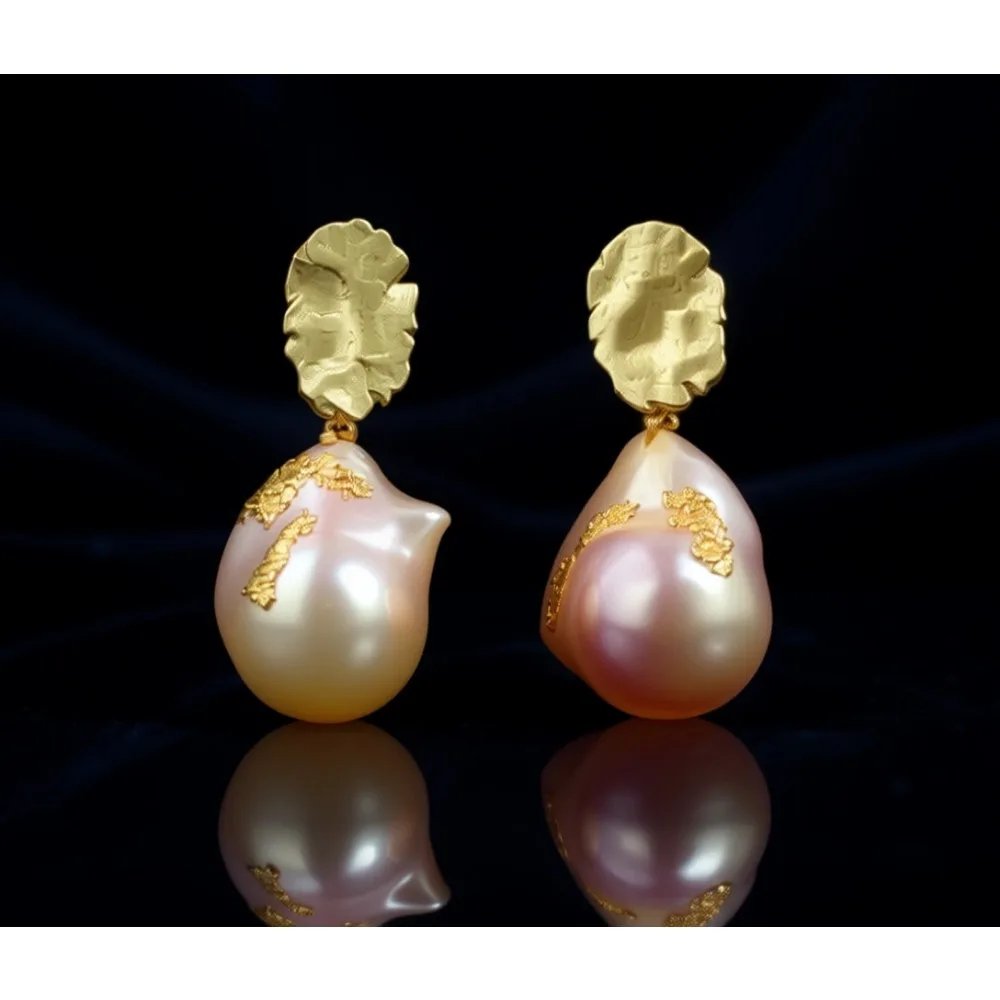 

Серьги-подвески с пресноводным барочным жемчугом (белый, розовый), позолота 18К, серебро 925 пробы, гипоаллергенные, подарок для женщин