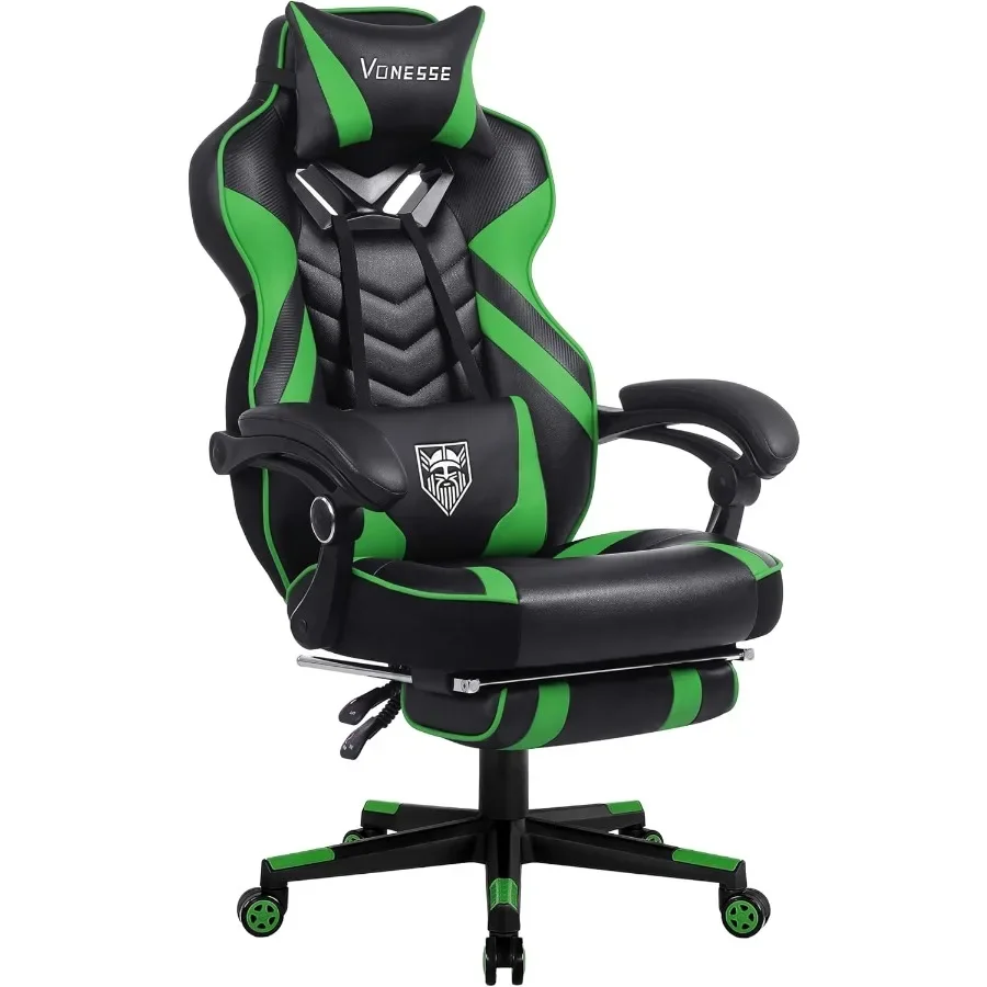 Gaming Chair for Adults, Green/Black High-Back Ergonomic Design with Pocket Spring Cushion, Lumbar Support, Footrest and Massag