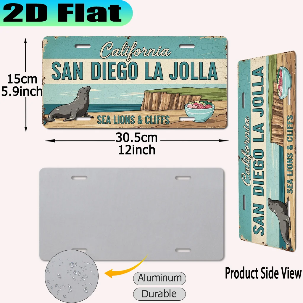 2D Flat, [2D Flat] 1pc, San Diego La Jolla Sea Lions and Cliffs Vintage Aluminum Sign (30.48 X 15.24cm), for Decorative Purposes