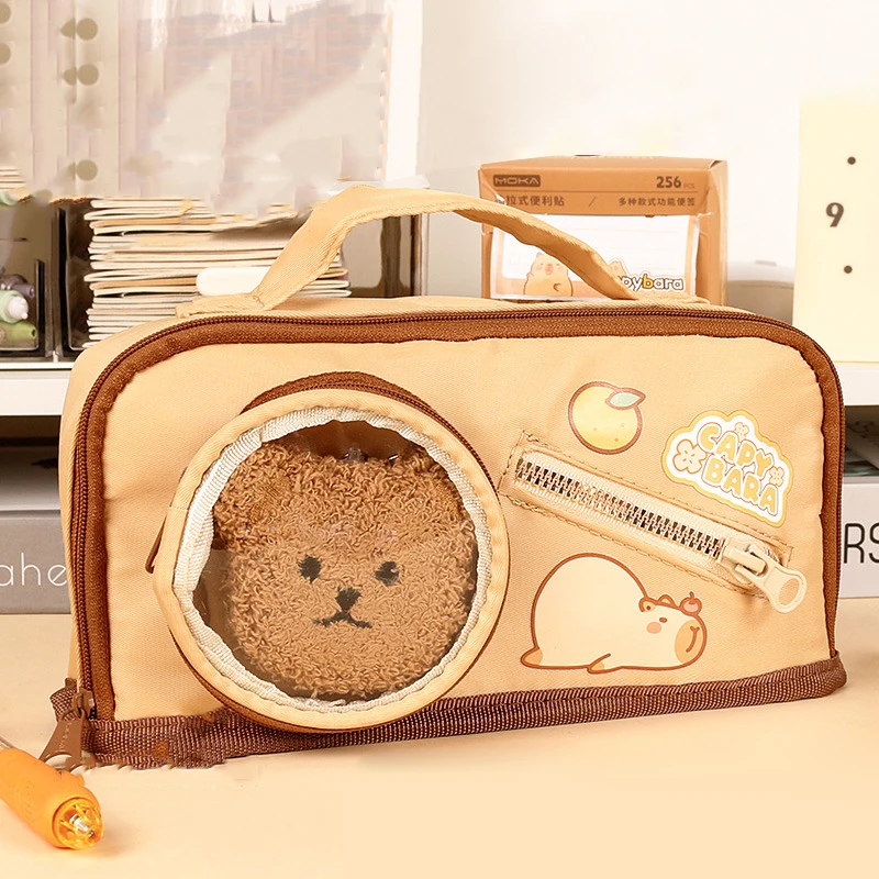 Cartoon Capybara Handheld Pencil Case Large Capacity Pencil Pouch Zippers Creative Stationery Storage Pencil Case School Supplie