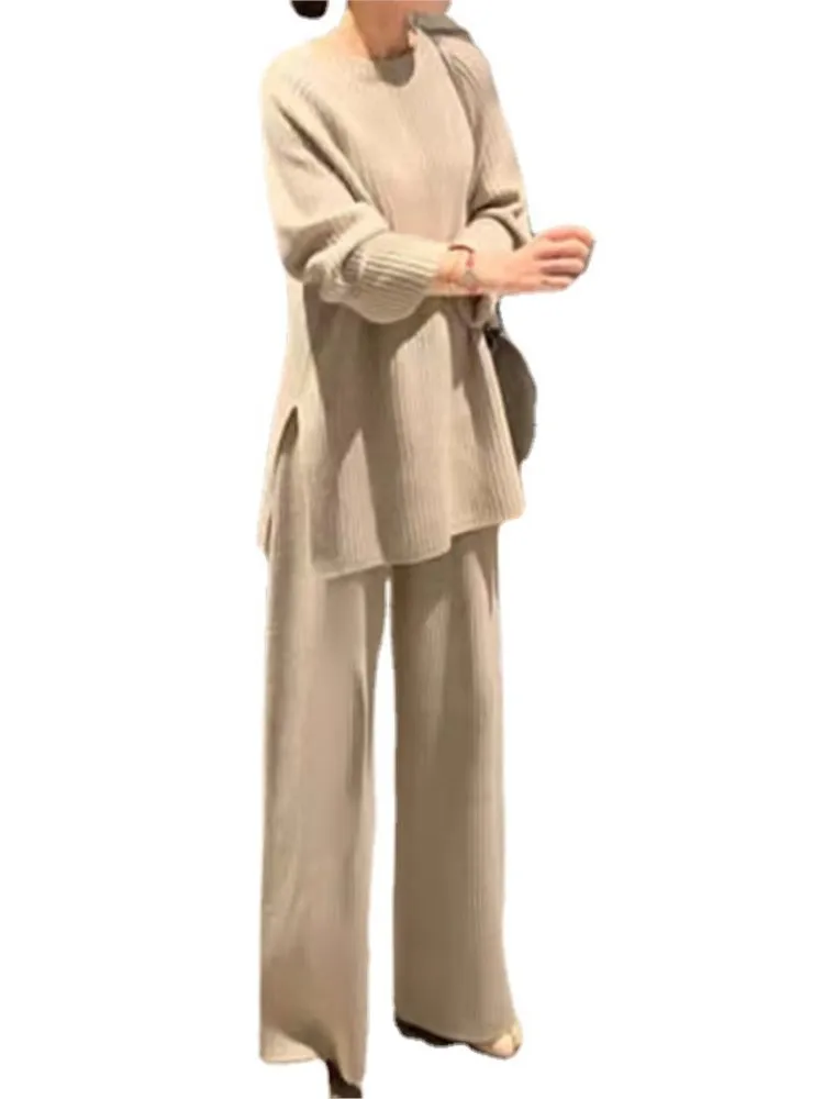 Ensemble de pantalons deux pièces pour femmes, pull à jambe droite, réduction de l\'âge, à la mode, automne, hiver, nouveau, 2024