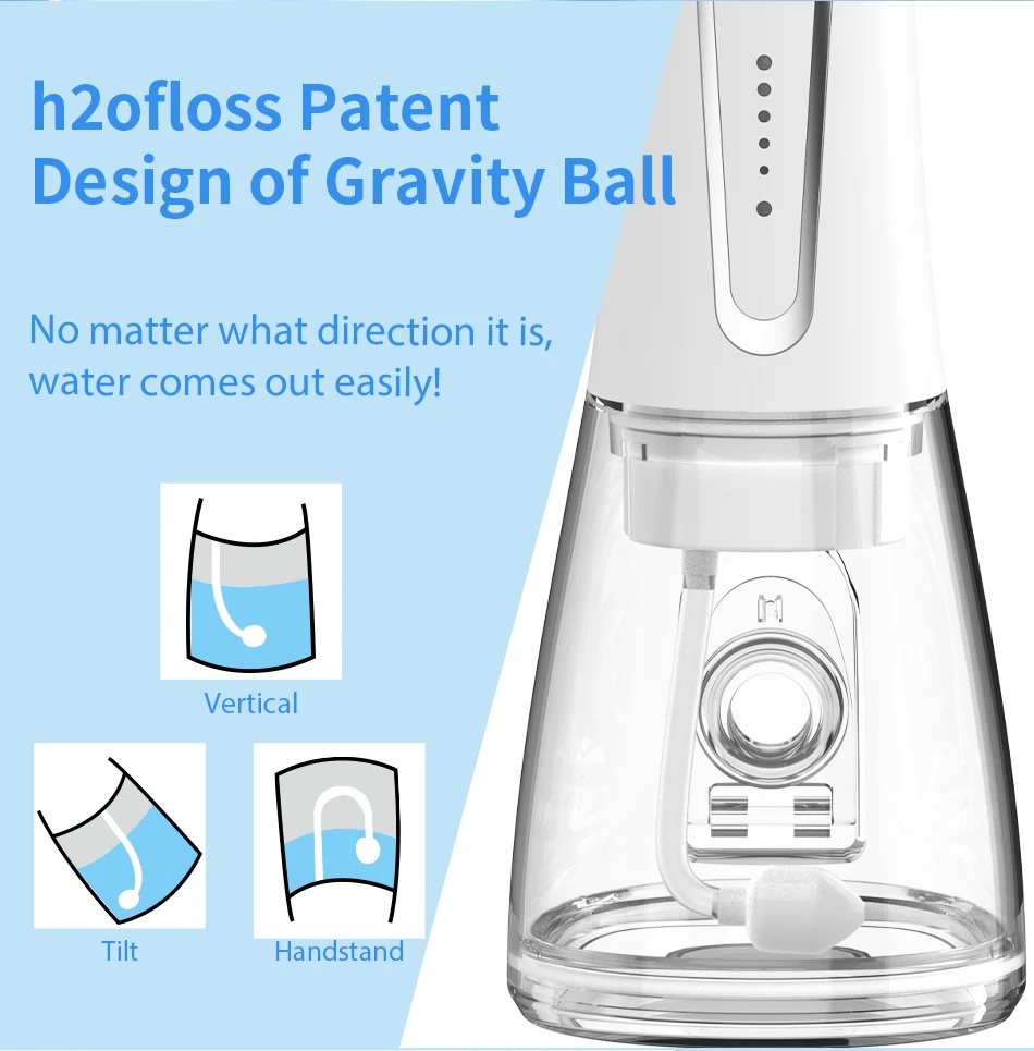 H2ofloss Kabelloser Tragbarer Wasserflosser 300ml 5 Modi IPX7 Wiederaufladbarer Mundduschen-Irrigator mit 5 Düsen 2500mAh Lokaler Versand – Detail 9