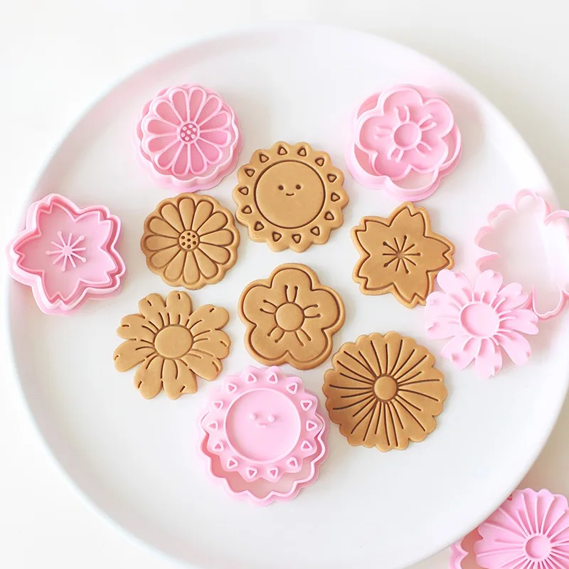 Cherry Blossom Flowers Shape Cookie Cutter Stamp Cute Pressable Biscuit Mold Confectionery Cookie Kitchen Baking Pastry Tools - view 5