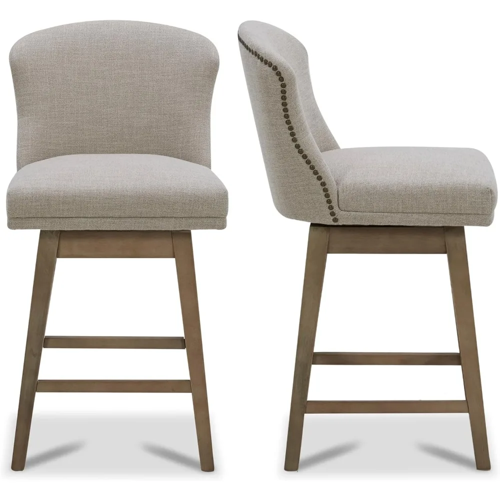 

Counter Height Swivel Barstools, FSC Certified Upholstered Performance Fabric Bar Stools Set of 2, 26" Seat Height, Tan