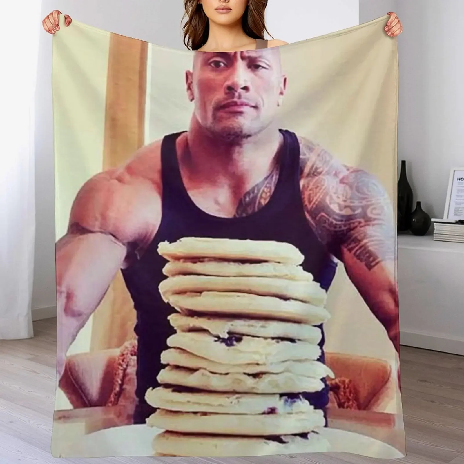 Dwayne The Rock Johnson Eating Blueberry Pancakes Throw Blanket Furry heavy to sleep Blankets