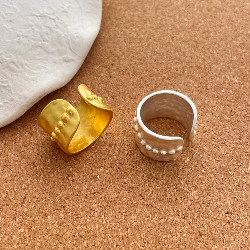 Minar Simple Matte Color Metallic Drape Open Adjustable Wide Cocktail Ring for Women 14K Real Gold Silver Plated Copper Gifts