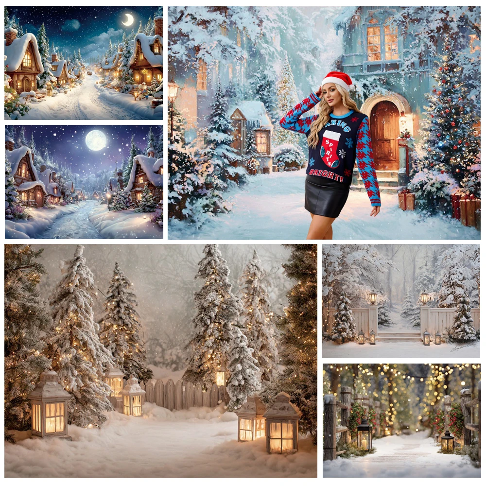 

MOON.QG Cozy Village Photography Background Paths Christmas Cottage Backdrop Accessories Photozone Accessories Party Poster