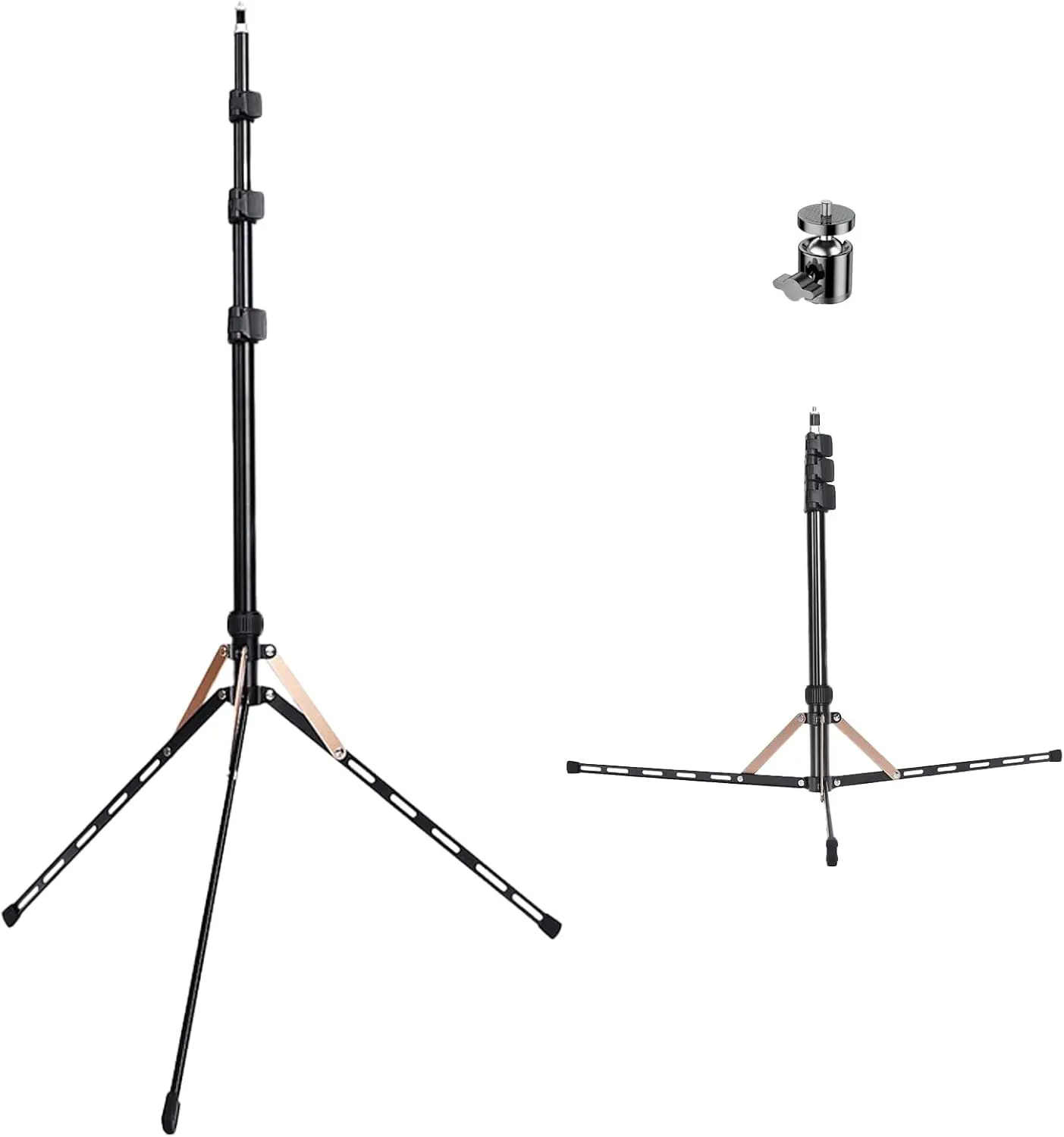 

Extendable Photography Light Stand with 180° Reversible Legs, 6.26FT/190cm,1/4" to 3/8" Screw Adapter, 360° Ball Head
