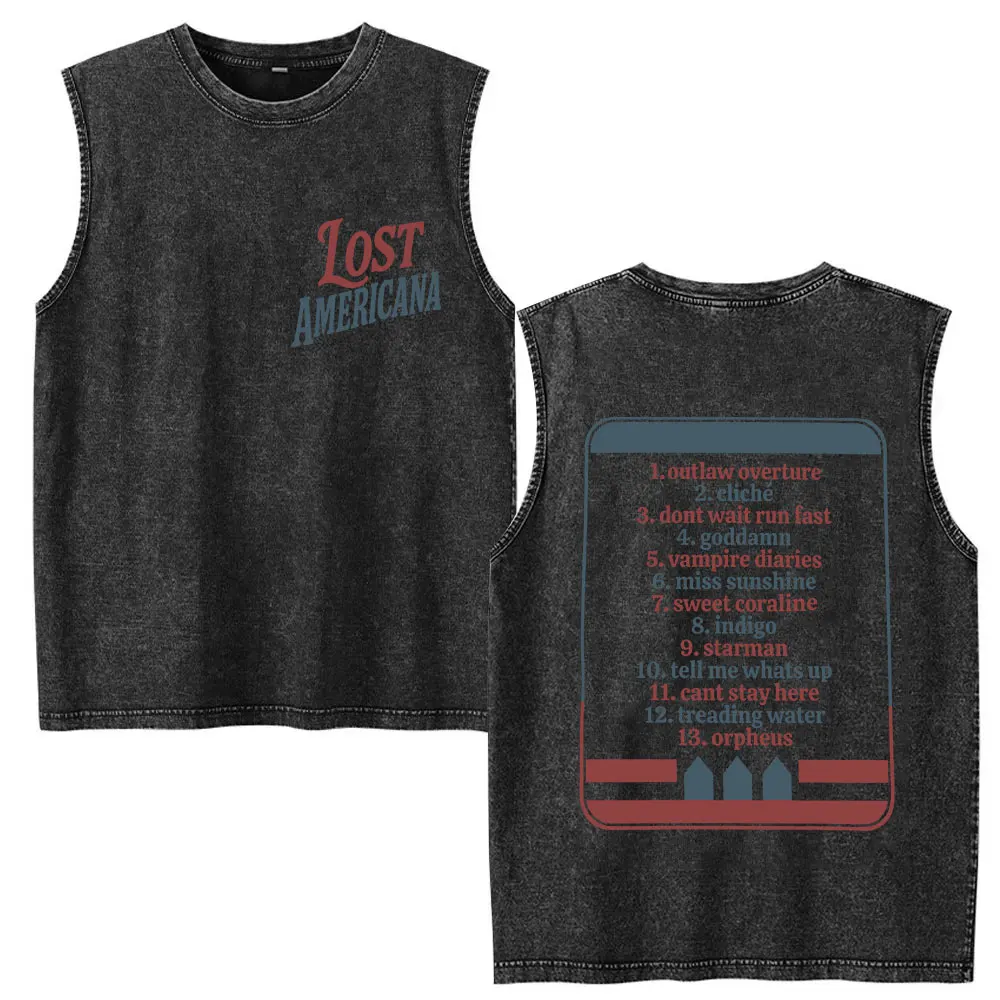 Rapper MGK Lost Americana Tour Album 2025 T-Shirt Men's Clothing Vintage Washed Tank T Shirt Rock Oversized 100% Cotton T Shirts