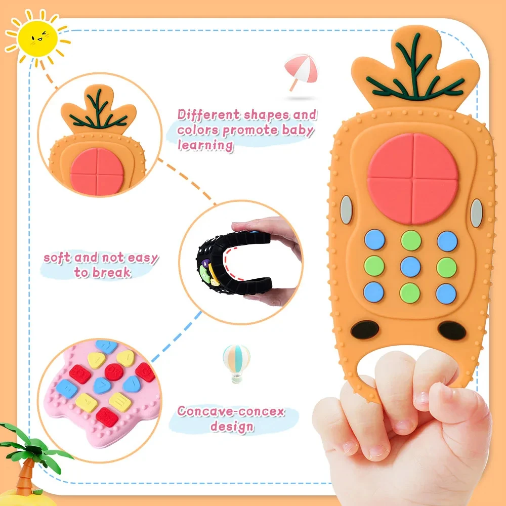 1Pc Remote control Shape teether silicone bite baby touch button animal toys Kids Sensory Educational Teething Toy for newborn