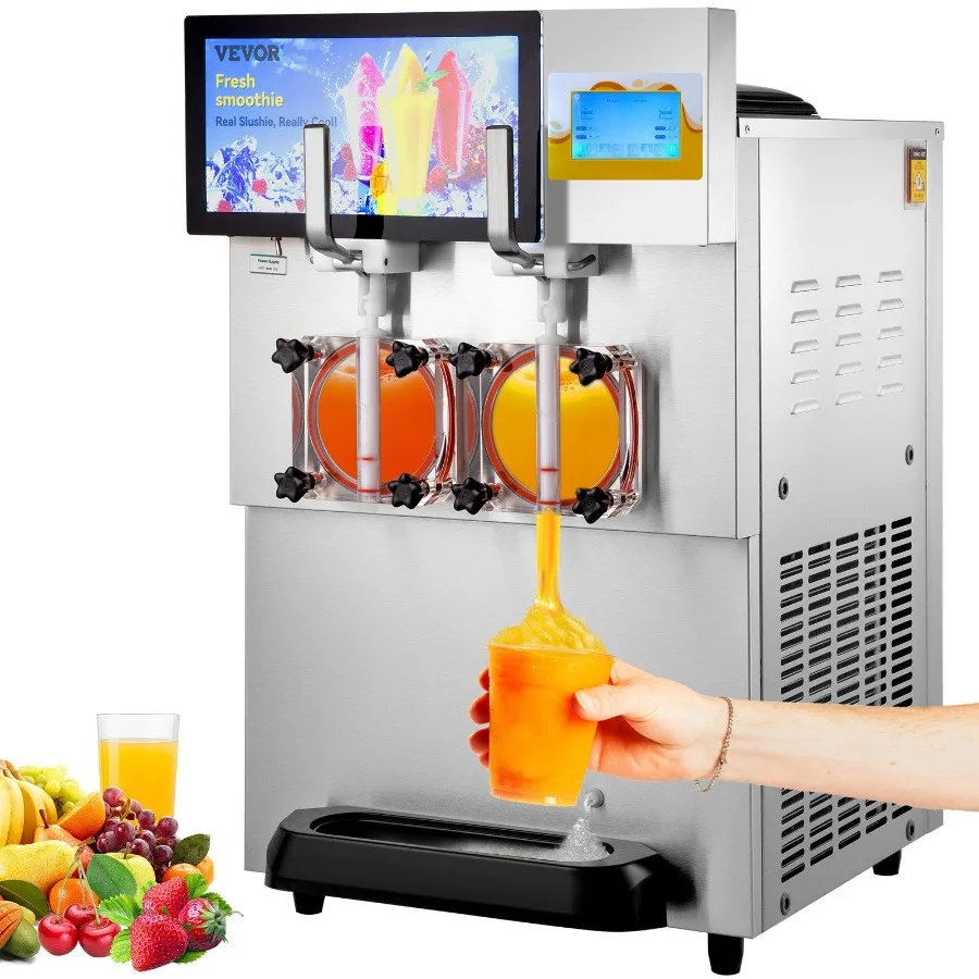 

Commercial Slushy Machine 8L 2.1 Gal Double Bowl Margarita Machine 1155W Stainless Steel Margarita Smoothie Frozen Drink Maker