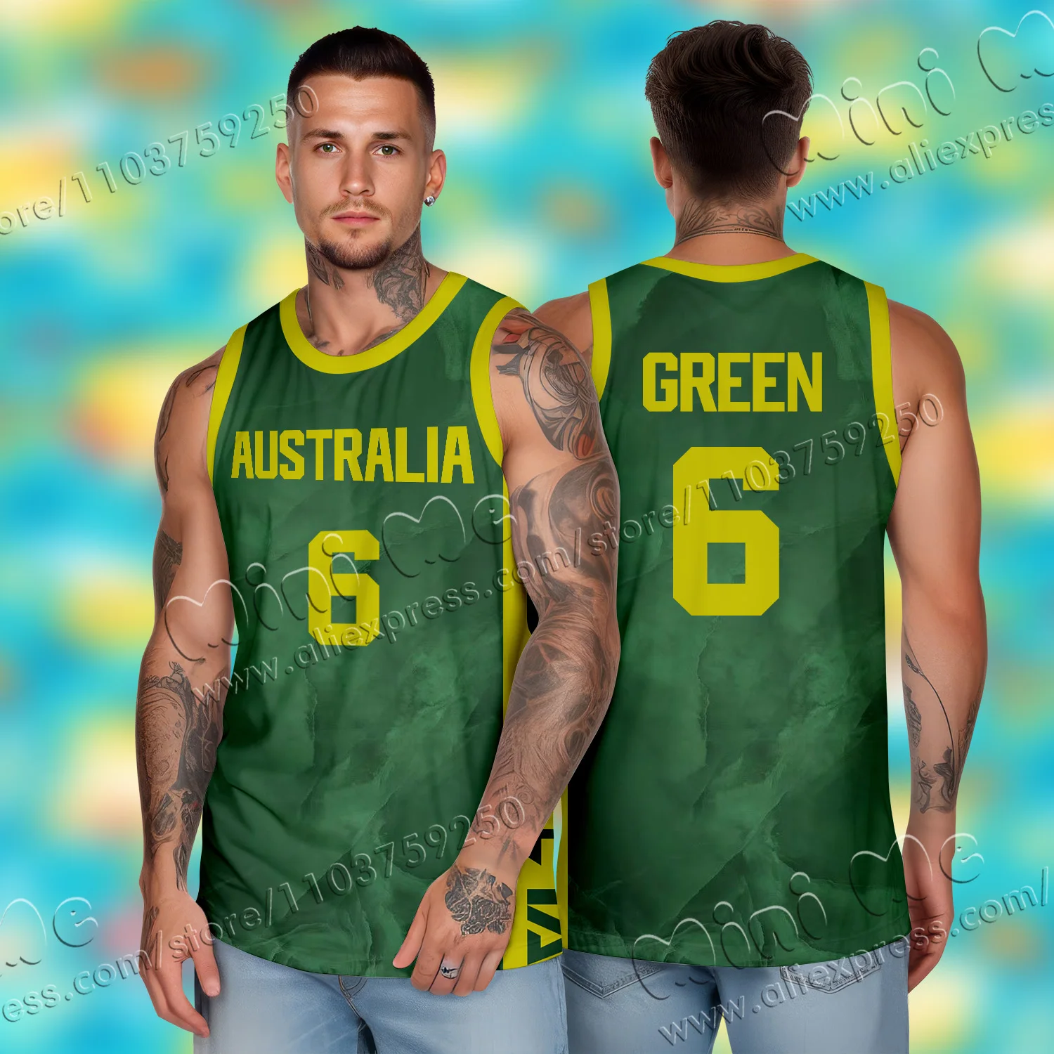 Summer New Hot Sale Australia basketball team Sleeveless Jersey  Men's Breathable Kids High Quality Children's Unisex Size Top