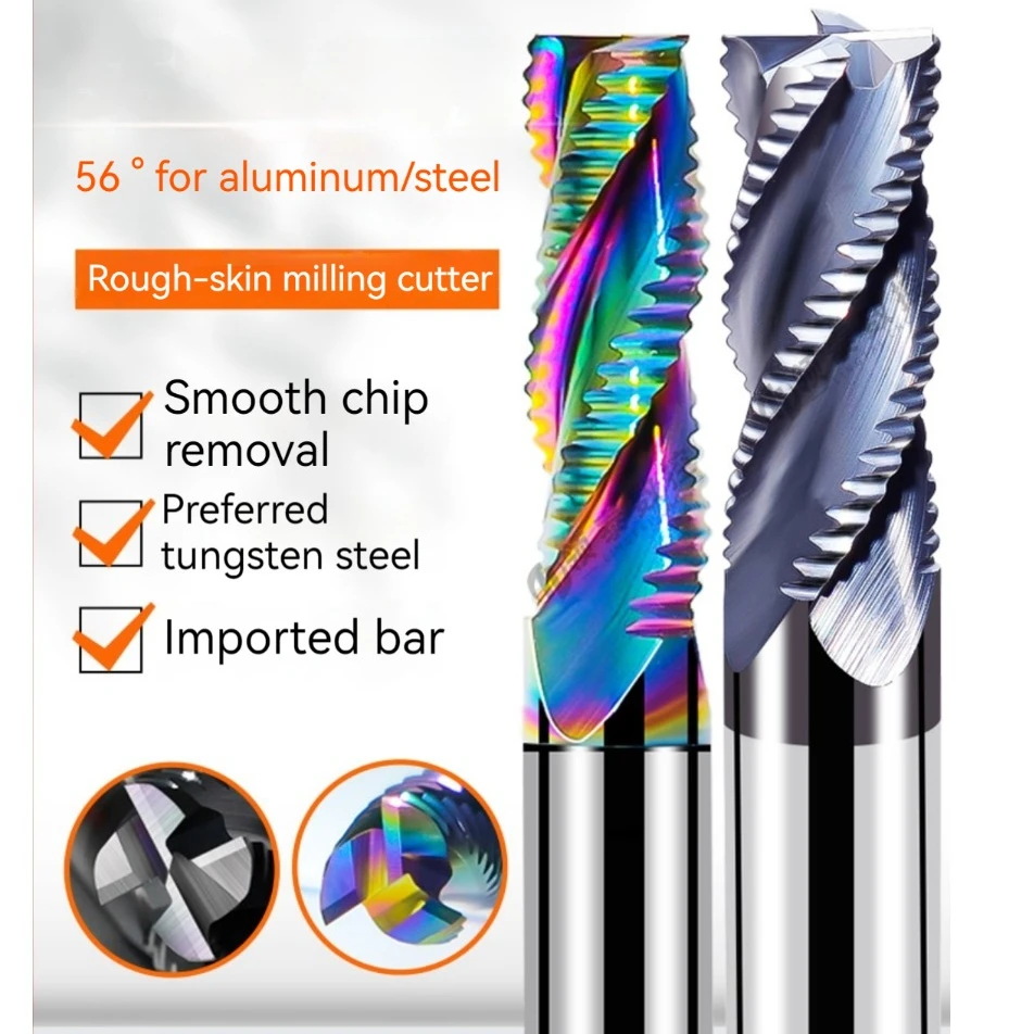 HRC56 Roughing End Mill Solid Carbide CNC Machining 3 Flutes 4 Teeth Metal Steel Iron Aluminum MDF Acrylic Wood Copper Plastic