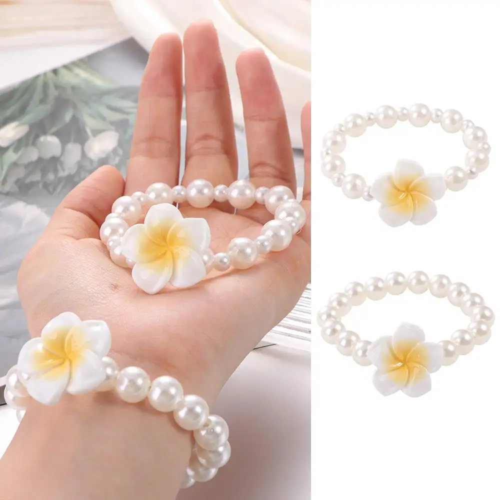 Fashion Elegant Plumeria Flower Head Rope Sweet Korean Style Flower Head Rope Elastic Rubber Band Pearl Hair Loop Ponytail Band