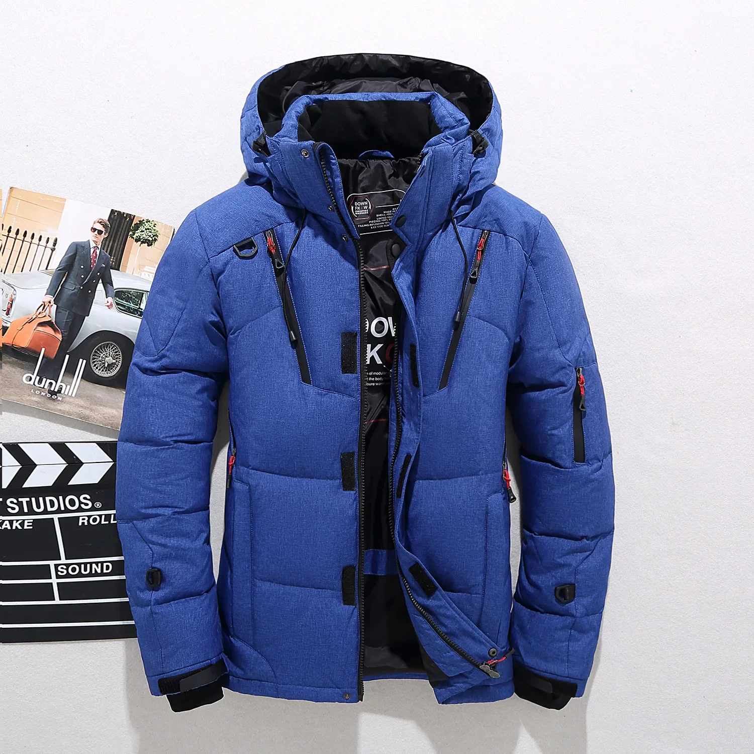 Men's Winter New Casual Stand-up Collar Cotton-padded Clothes, Solid Color Thick Hooded White Duck Down Warm Down Padded Jacket