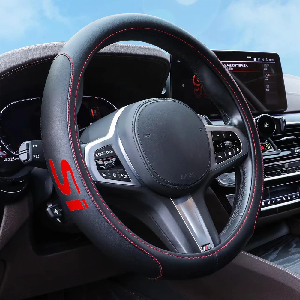 

Carbon Fiber Leather steering wheel cover for Civic si ,Black Microfiber Leather Interior Accessories