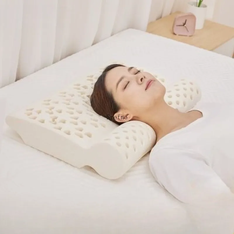 SRETNO Natural Latex Neck Pillow for Soothing Cervical Spine, Relaxing Shoulders and Neck, Cylindrical Pillow for Sleeping Aid