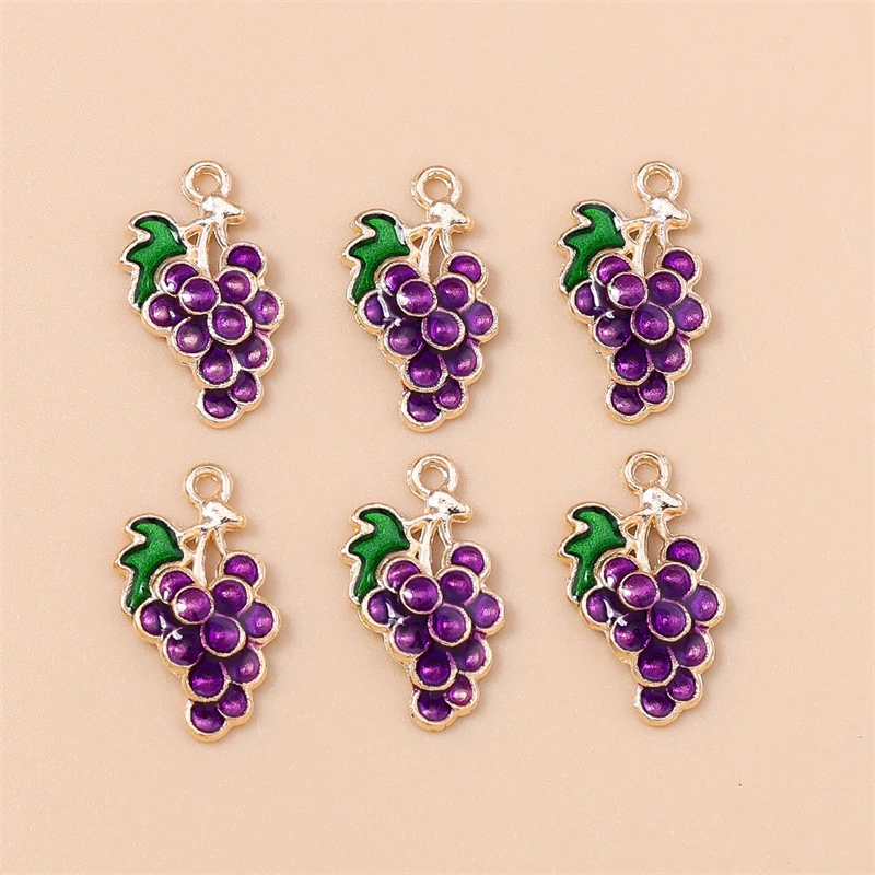 20pcs 9x17mm Cute Enamel Fruit Grape Charms Pendants for Drop Earrings Necklaces Bracelets DIY Crafts Jewelry Making Accessories