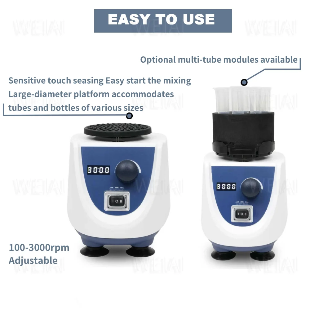 WEIAI Digital Variable Vortex Shaker 100-3000rpm Touch Continuous Mode for Lab PCR ELISA Cell Culture Nail Polish Ink Mixing