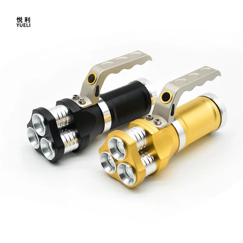 DC Port 3-Head LED Flashlight: Rechargeable Aluminum Alloy, Ultra-Bright Long-Range, Portable Outdoor Handheld Searchlight