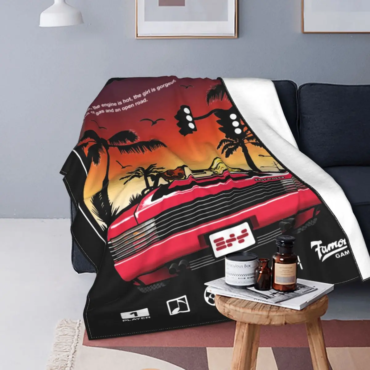 Out Run 80s Retro Arcade Game Knitted Blanket Fleece Soft Throw Blanket for Bedding Couch Bed Rug