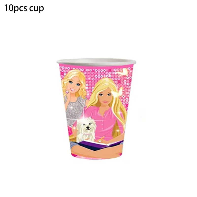 MINISO Barbie Birthday Party Pink Girls Disposable Tableware Cup Plate Napkin Banner Princess Party Decorations Supplies Gifts