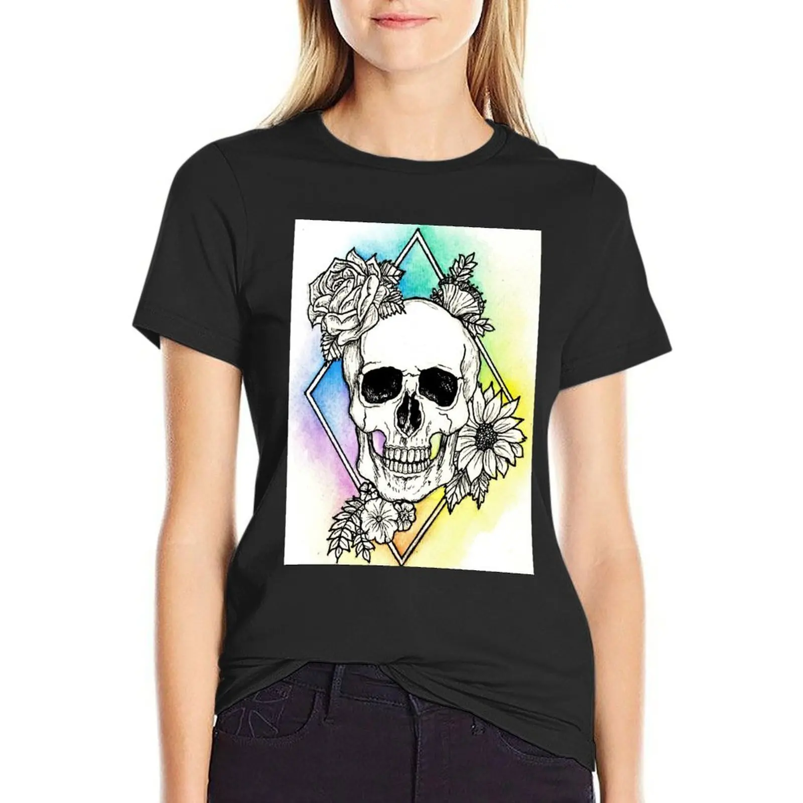 

Rainbow Skull T-Shirt Blouse Female clothing hippie clothes clothes for woman