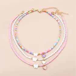 New jewelry bohemian style oil drop butterfly pendant rice beads handmade beaded children's necklace 3 pieces suit