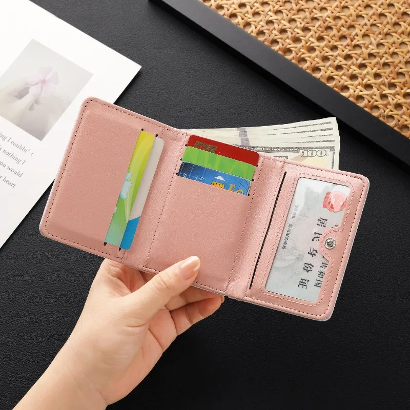Women's Trifold Wallet Cute Mini Coin Card Holder Portable Multi Slot Small Cash Card Case for Girls