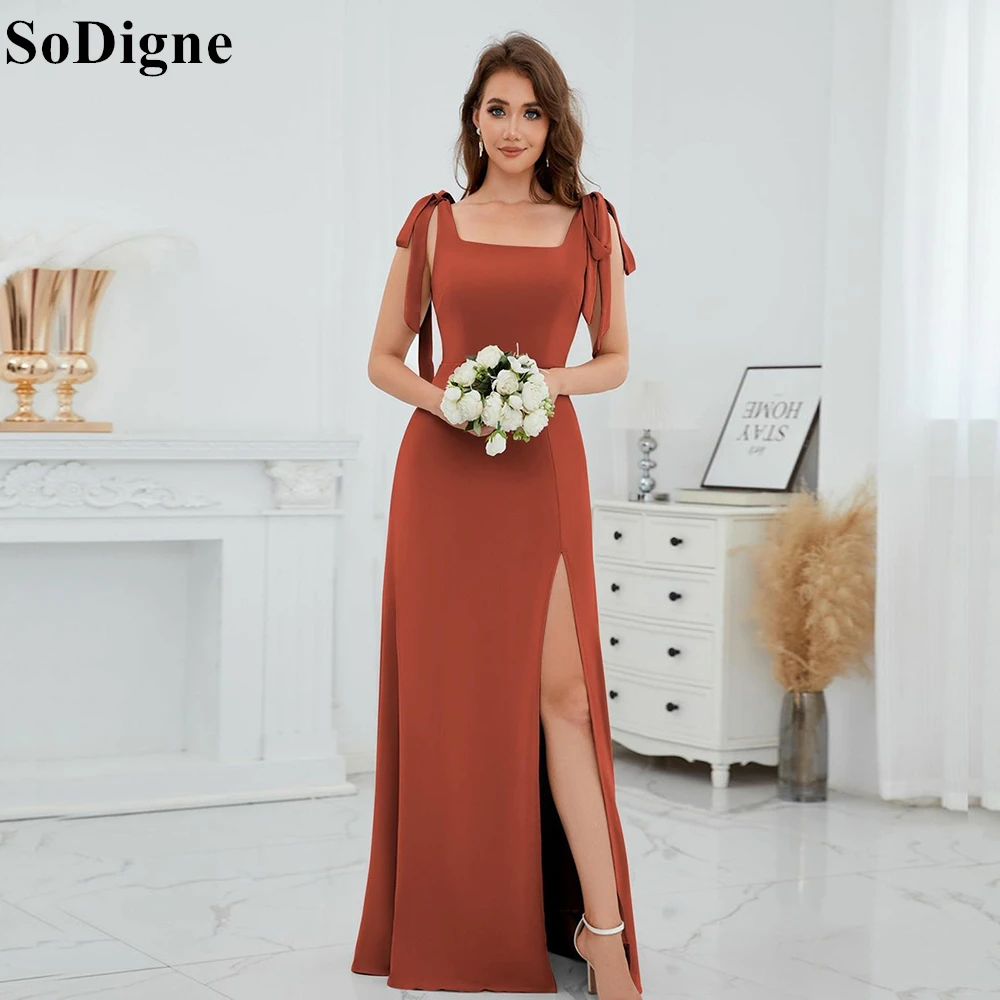 

SoDigne Elegant Rust Orange Evening Dresses Spaghetti Straps Mermaid Square Neck Side Slit Party Dress 2024 Prom Gown Customized