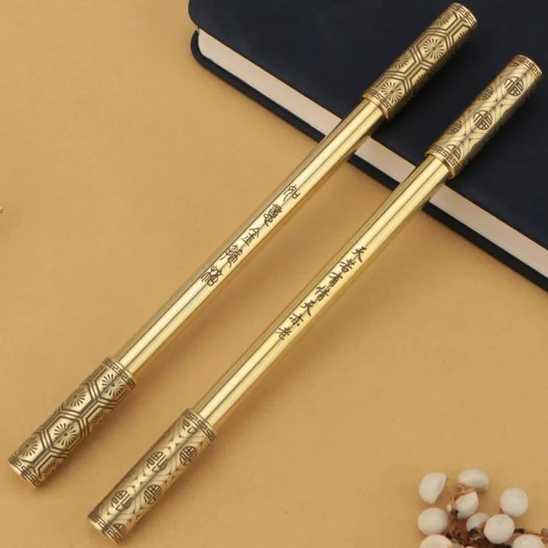 

Creative Handmade Brass Functional Gel Pen Retractable Tungten Steel Attack Head Self Defense EDC Office SupplyCustomized