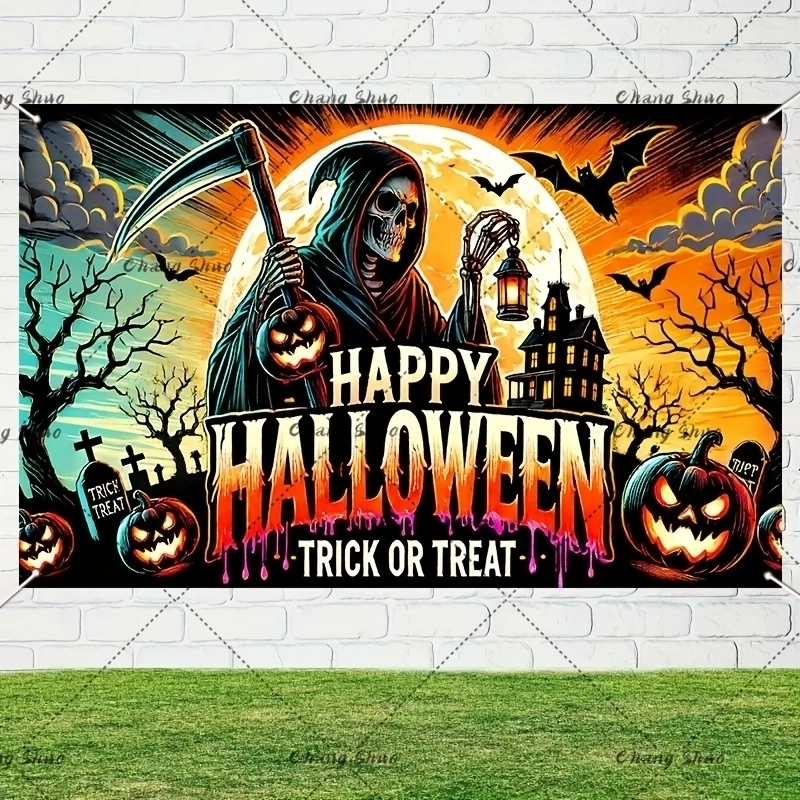 Laeacco Halloween Grim Reaper Photo Background Horror Night Skeleton Man Kids Birthday Portrait Customized Photography Backdrop