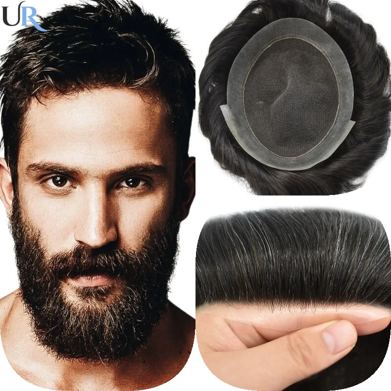 

Male Hair Prosthesis Toupee Men Swiss Hd Lace With 0.06mm PU Base Wig For Men Natural Hairline Replacement System Unit For Men