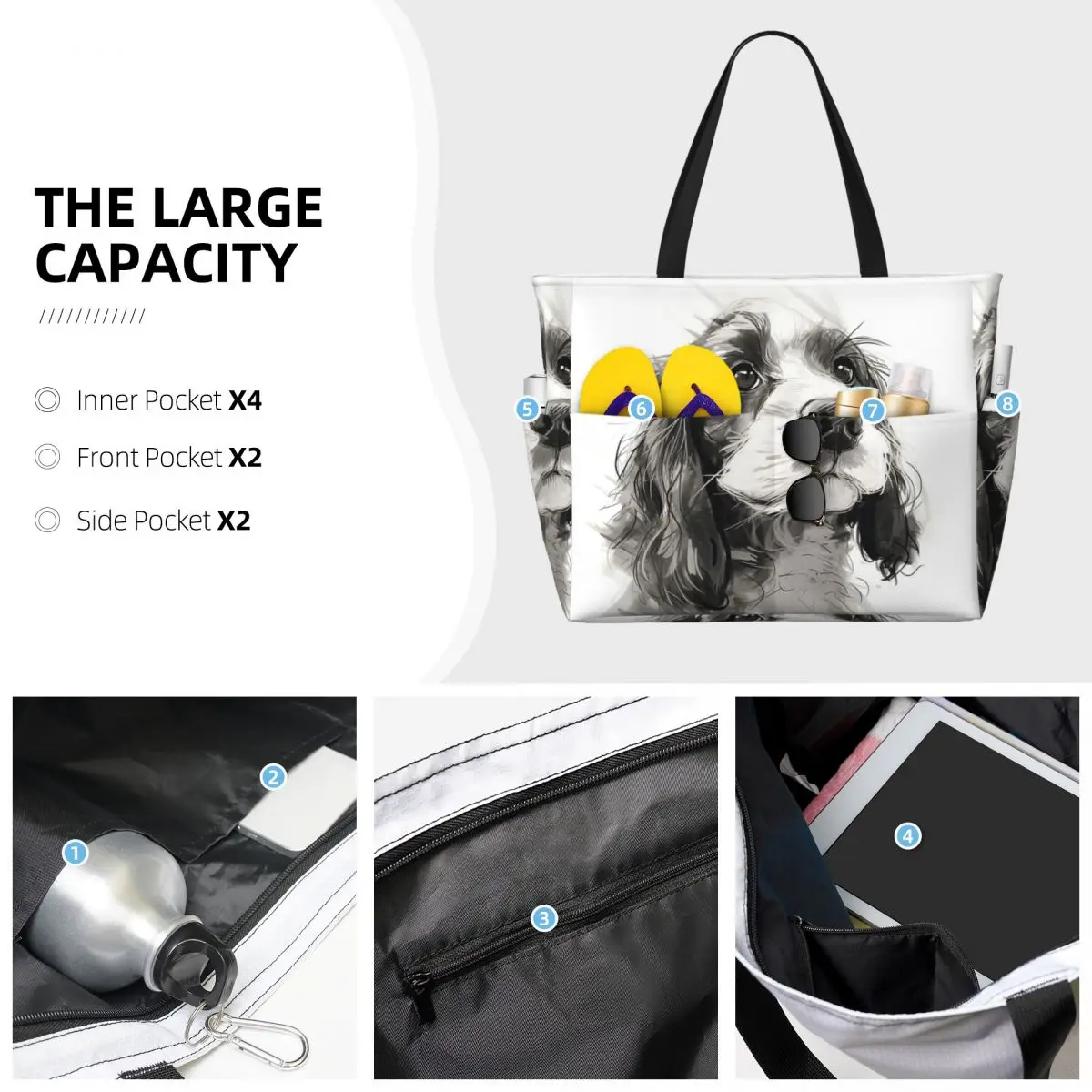 كوكر الذليل جرو السكر المغلفة لطيف حقيبة حمل على الشاطئ حقيبة رياضة رياضة اليوغا واق من المطر حقيبة حمل كبيرة المرأة حقيبة سفر حقيبة اللياقة البدنية