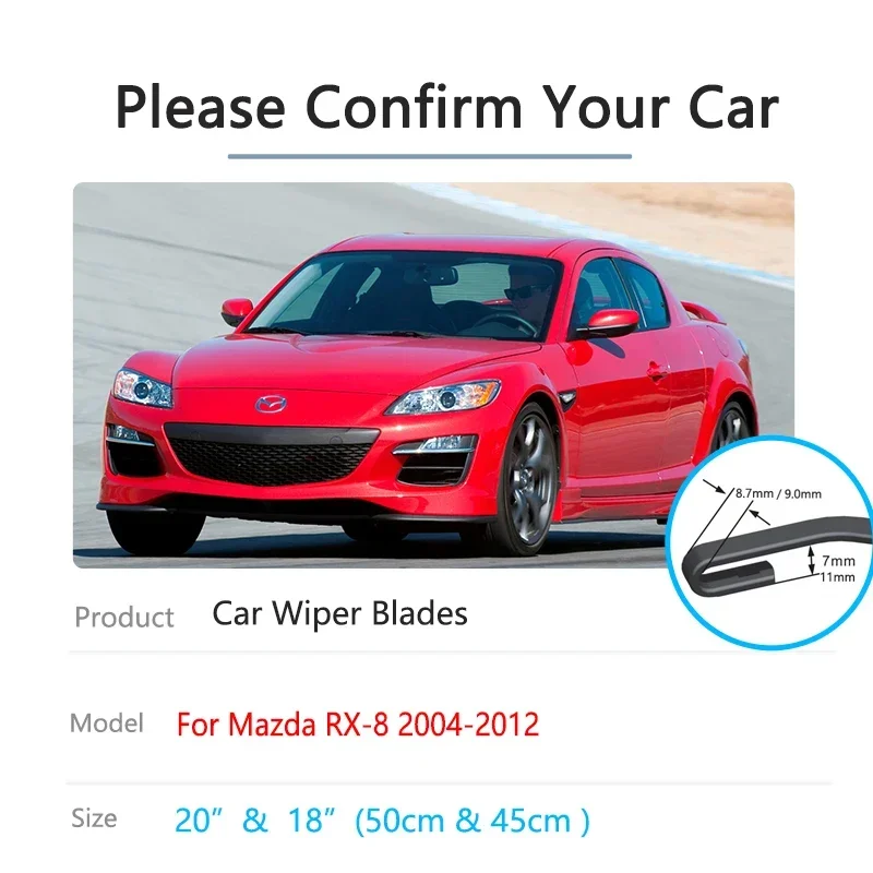 For Mazda RX-8 RX8 RX 8 2004~2012 Front Boneless Frameless Wiper Blades Rubber Auto Window Windscreen Windshield U J Hook Arm