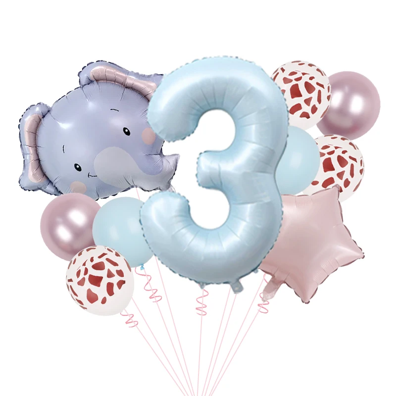 10 Stück niedliche Elefantenballons, 40 Zoll, Babyblau, Nummer 1–9, Geburtstagsballon-Set, Cartoon-Tier-Themenparty-Dekoration – Detail 3