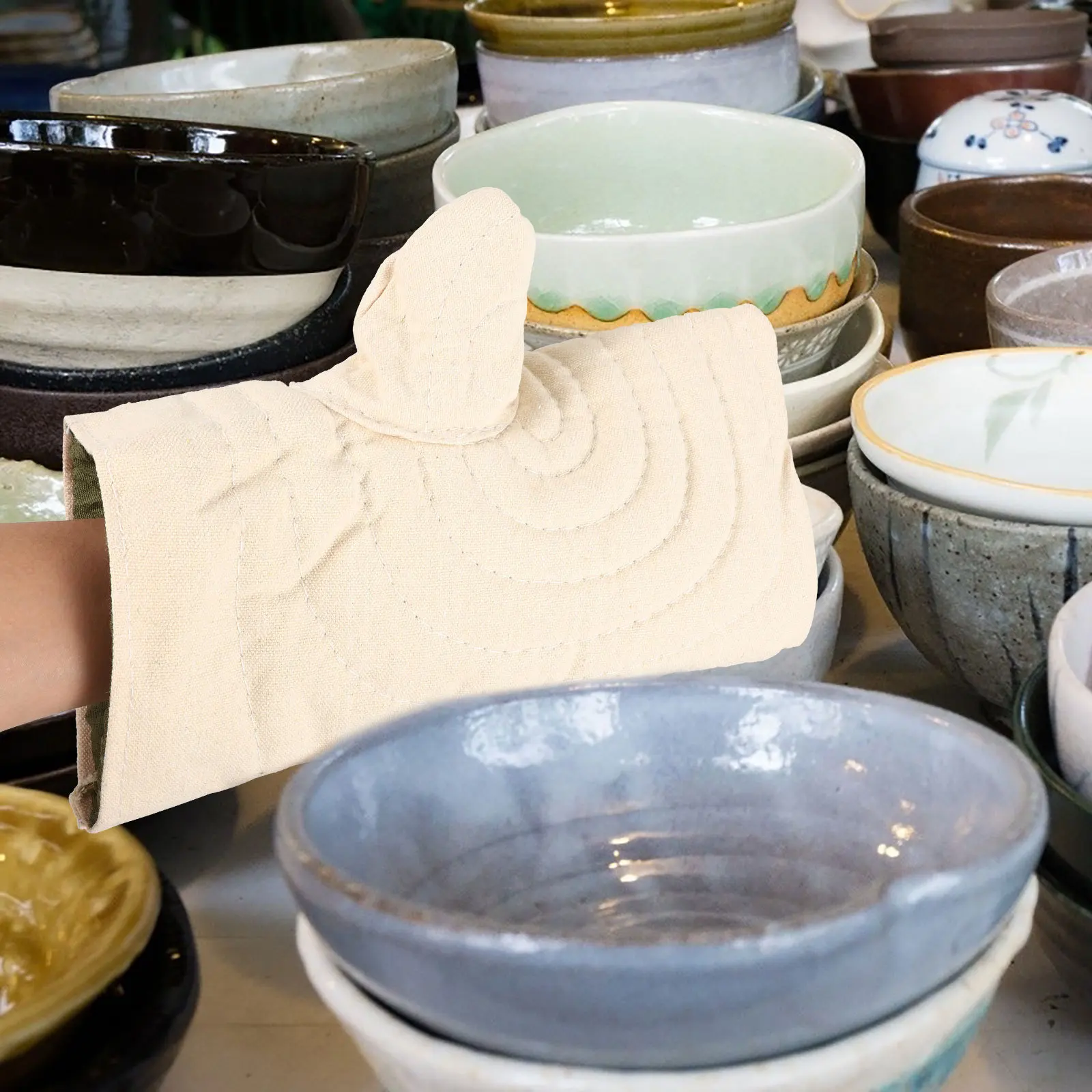 1 ペア耐熱窯用手袋火傷防止断熱ミトン陶器製造用高温手保護耐久性