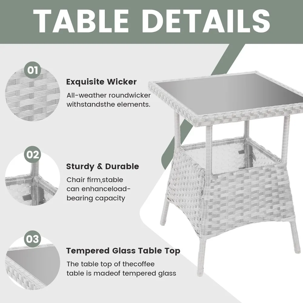 3 قطعة مجموعة بيسترو هزاز كراسي المحادثة PE الخوص كراسي هزازة في الهواء الطلق وطاولة زجاجية ، لحديقة الحديقة في الفناء الخلفي