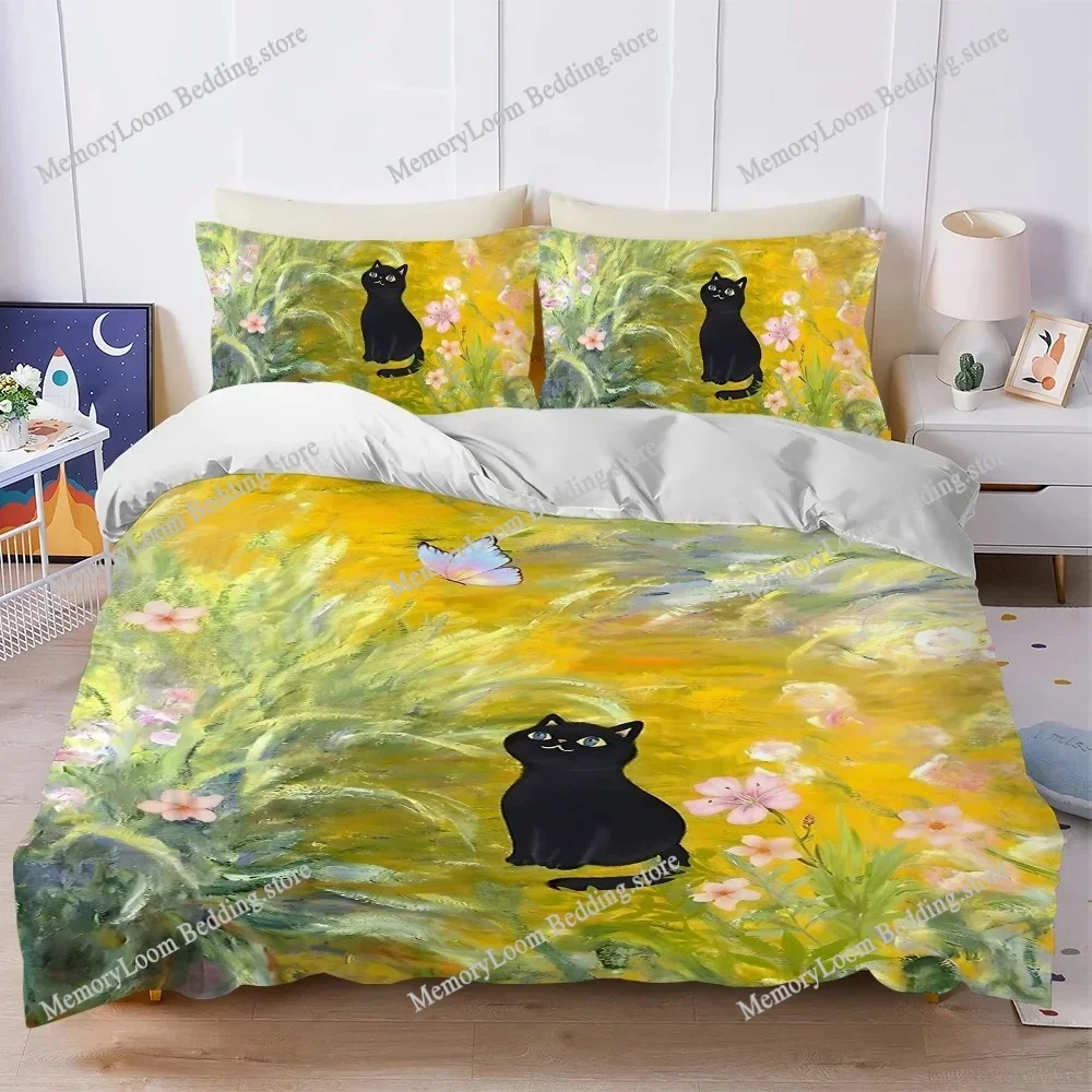Black cat art Claude Monet Duvet Cover Set Home Style Bedding Soft Laundry Cotton Bed Student Dormitory Gift Home Textileextile9