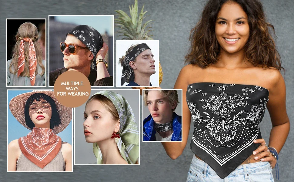 4 Stück große Bandanas aus Seide mit quadratischem Kopf, Schals, Bandanas, Halstuch, Bandana für Damen und Mädchen – Detail 3