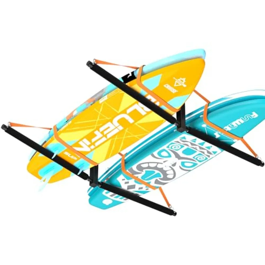 

Double Paddleboard/Surfboard Ceiling Storage Rack, Adjustable Overhead Garage Hanger with Fix Straps for Skis, Kayaks, or Canoe