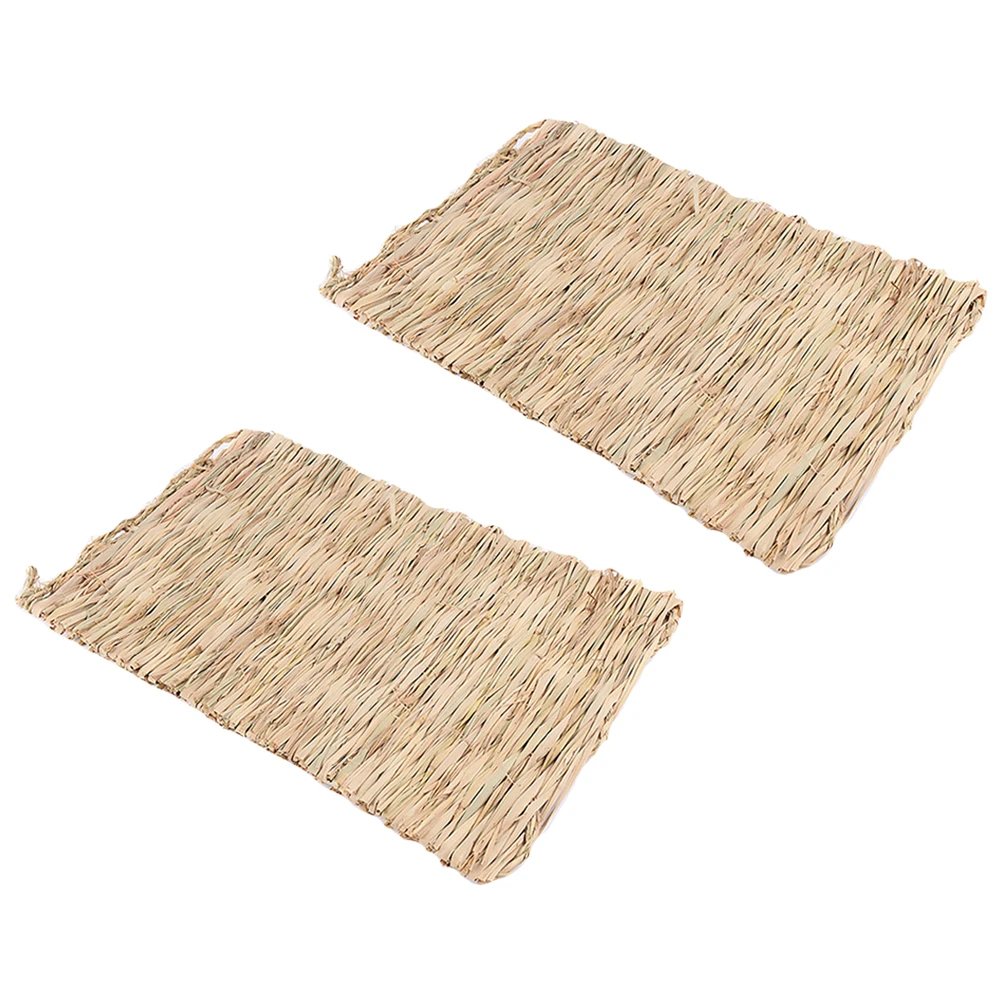 

2Pcs Hamster Sleeping Mats Eco-Friendly Grass Mats Soft Pet Comfort Nesting Pad For Small Pets