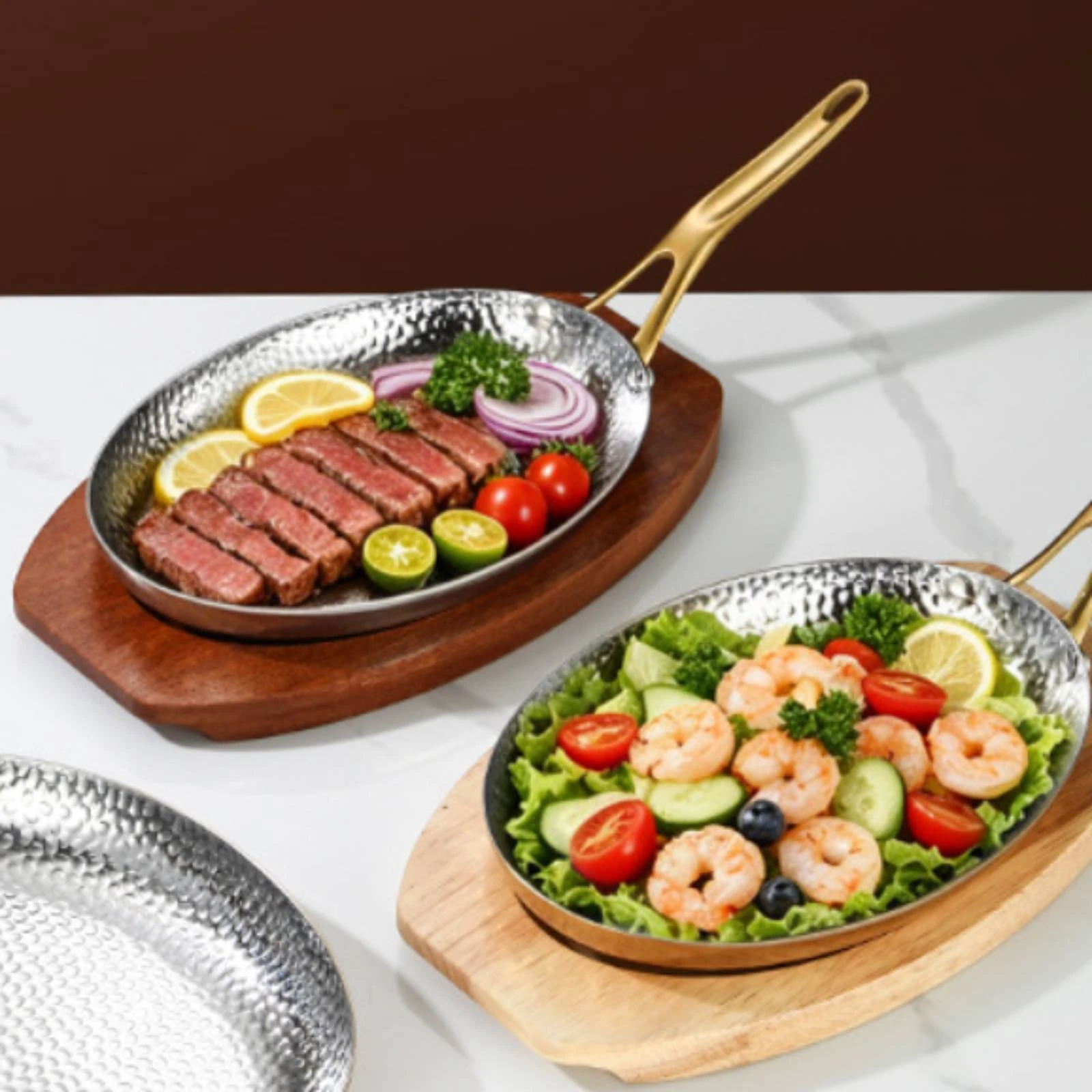 Oval Stainless Steel Pan Bright Shiny Finish Hammered Stainless Steel Pan Metal Tray