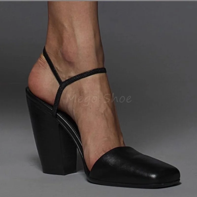 

Black Chunky High Heels Sandals Women's 10Cm High Heel Thick Heels Square Toe Sandals Wine Red Color Leather Shoes Banquet