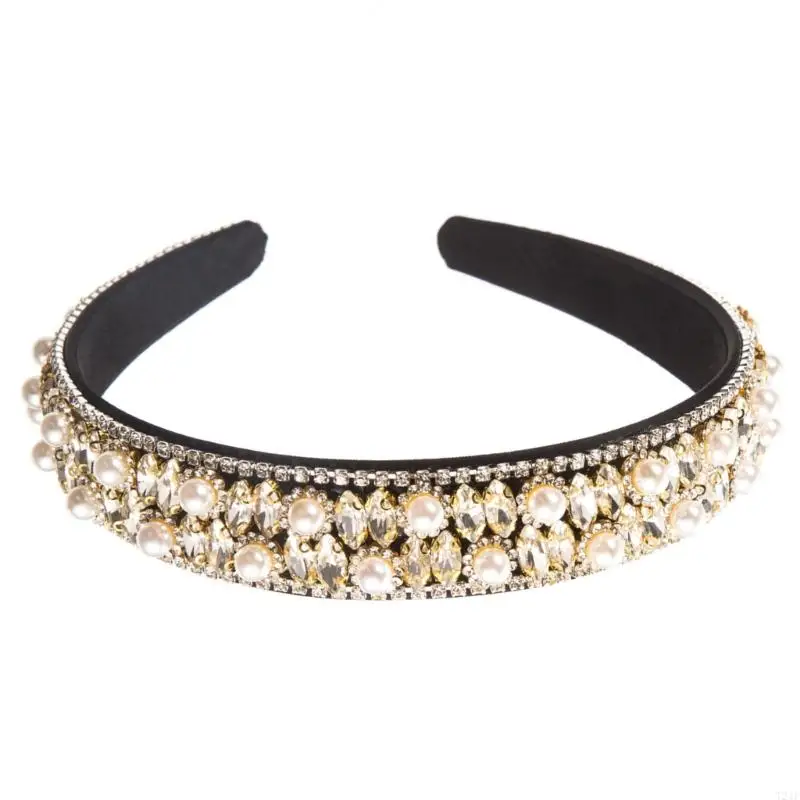 T21F Wide Brims Baroque Style Headbands for Woman Skidproof Headbands Rhinestone Headbands for Girl Washing Face Sports