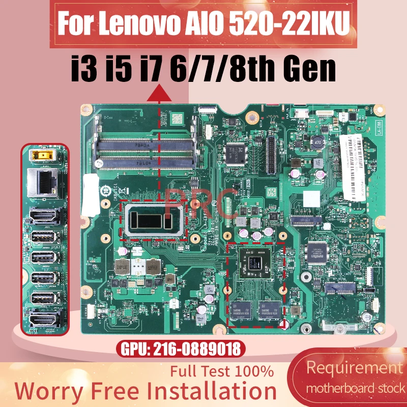 

For Lenovo AIO 520-22IKU Laptop LA-E882P 11S01LM319ZZ 00LM130 i3 i5 i7 6/7/8th Gen All-in-one Motherboard Notebook Mainboard