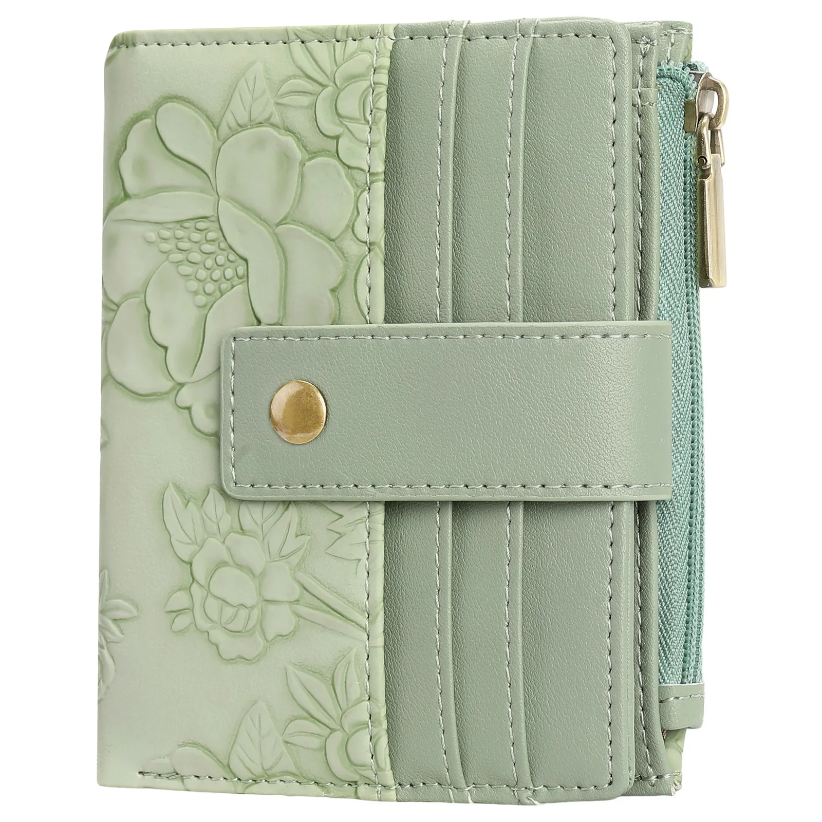 

PU Women's Wallet Short, Multi Card, Fashion Buckle, Zipper, Ticket Clip, Embossing Technology